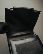 -SPECIAL- “HERMÈS” 80’s-90’s Camargue black leather and canvas shoulder bag