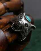 "GUCCI" Anger Forest series wolf motif turquoise stone design silver ring