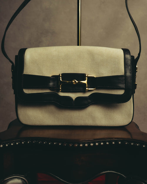 -SPECIAL- “CELINE” 70’s crécy horsebit canvas and leather shoulder bag