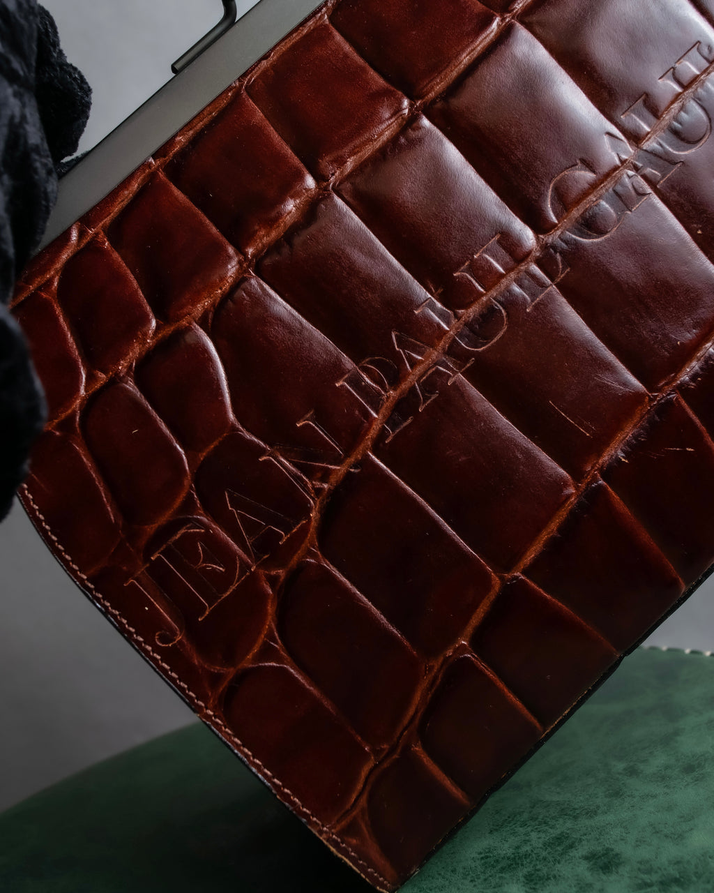 "JEAN PAUL GAULTIER" Logo engraved crocodile embossed 2way leather bag