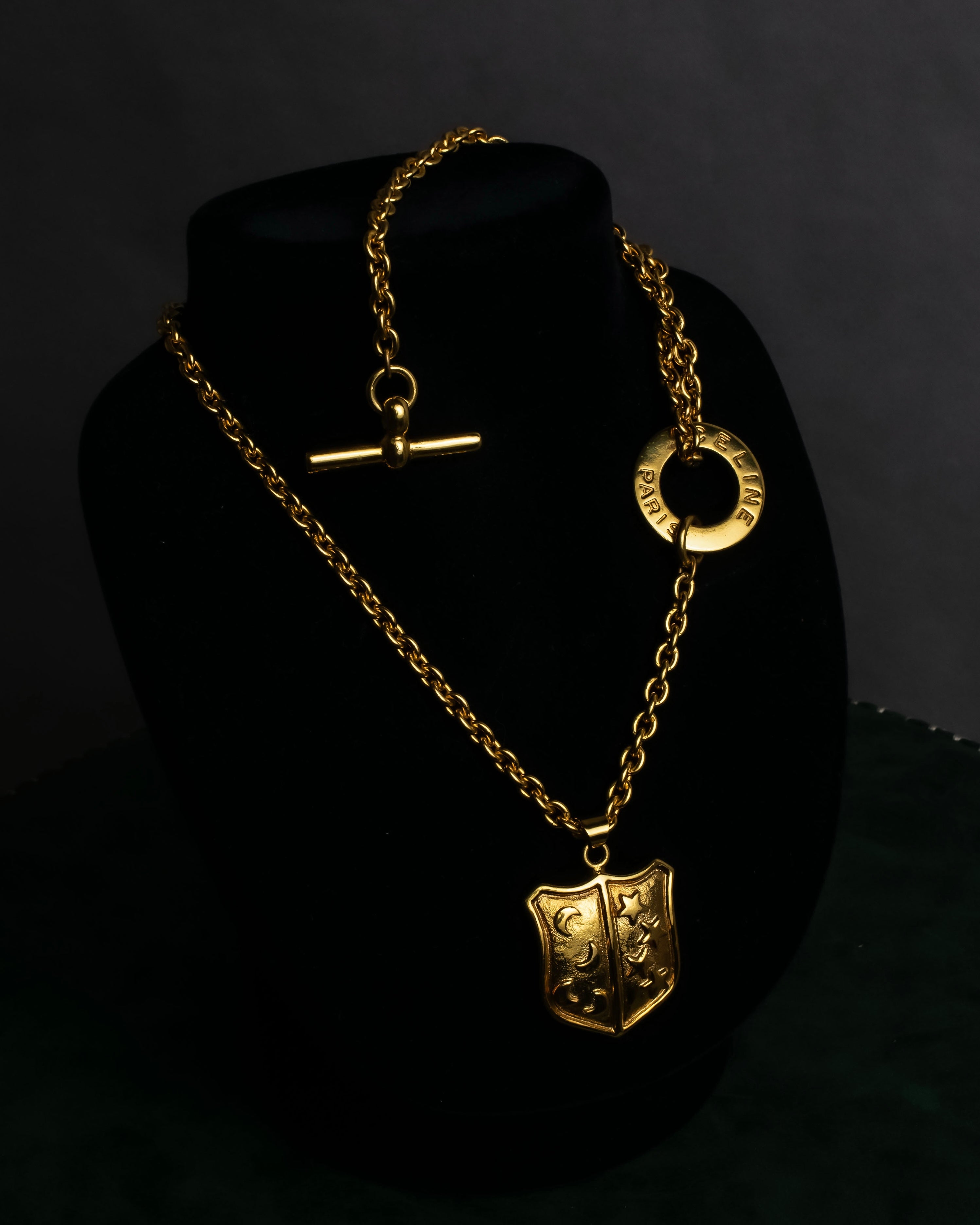 "CELINE" Moon & star top motif gold necklace