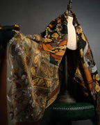 “LOEWE” 90’s–00’s Equestrian motif wool silk fringe scarf