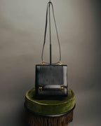 -SPECIAL- “HERMÈS” 80’s-90’s Camargue black leather and canvas shoulder bag