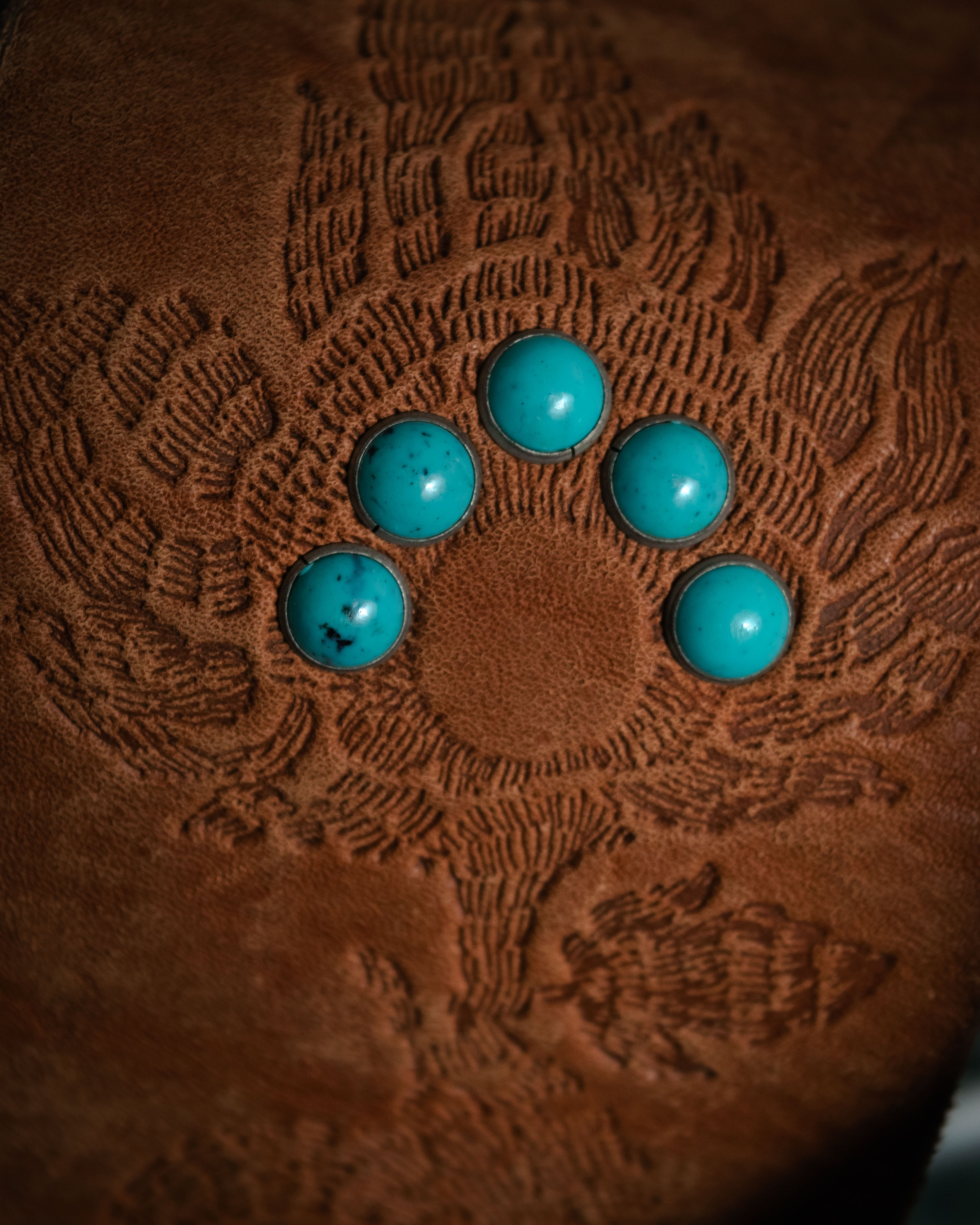 "DIESEL" 00’s Turquoise-studded embossed suede belt