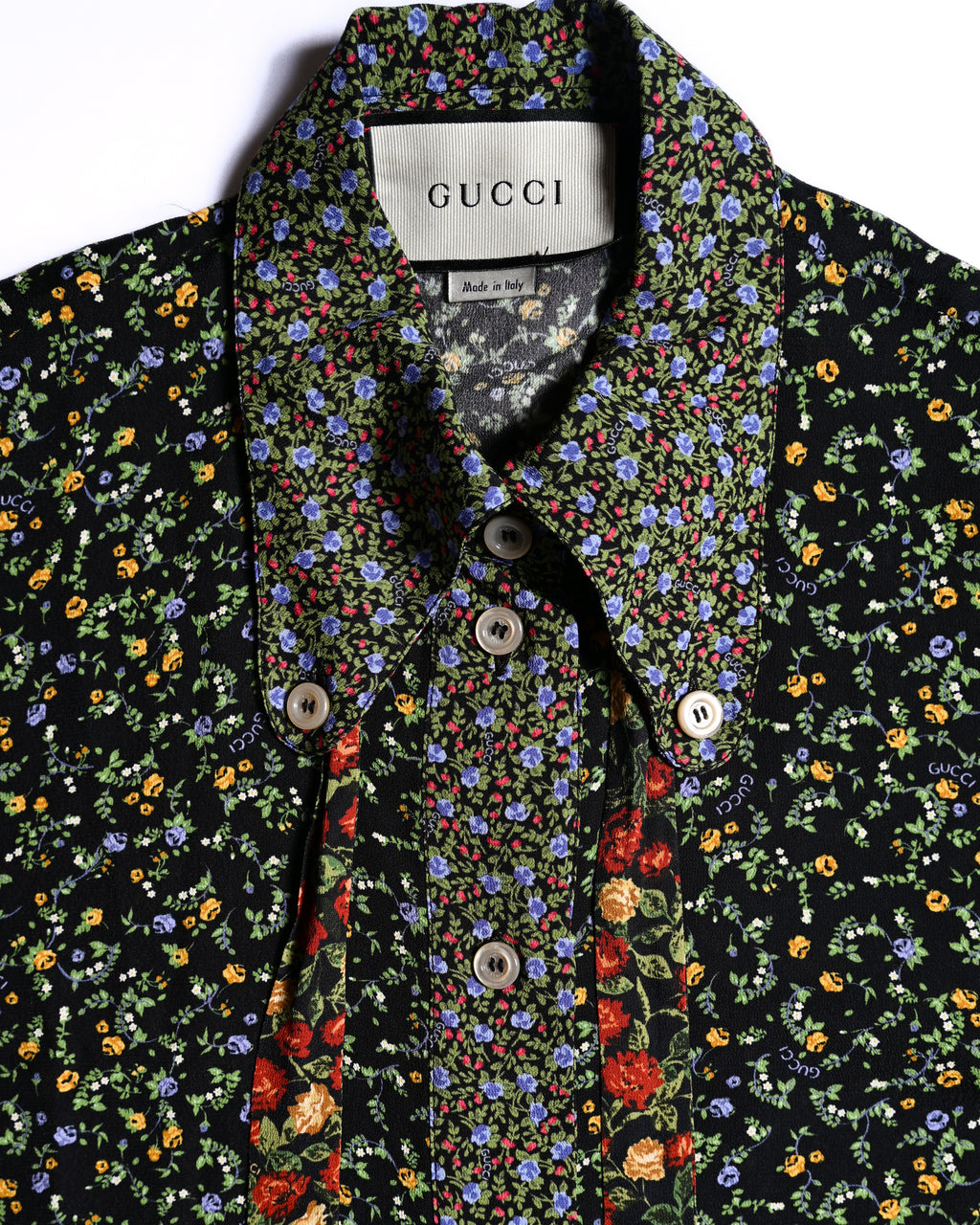 GUCCI × LIBERTY LONDON/ 2020AW Original Floral Pattern Fabric Ribbon Tie Button Down Shirt