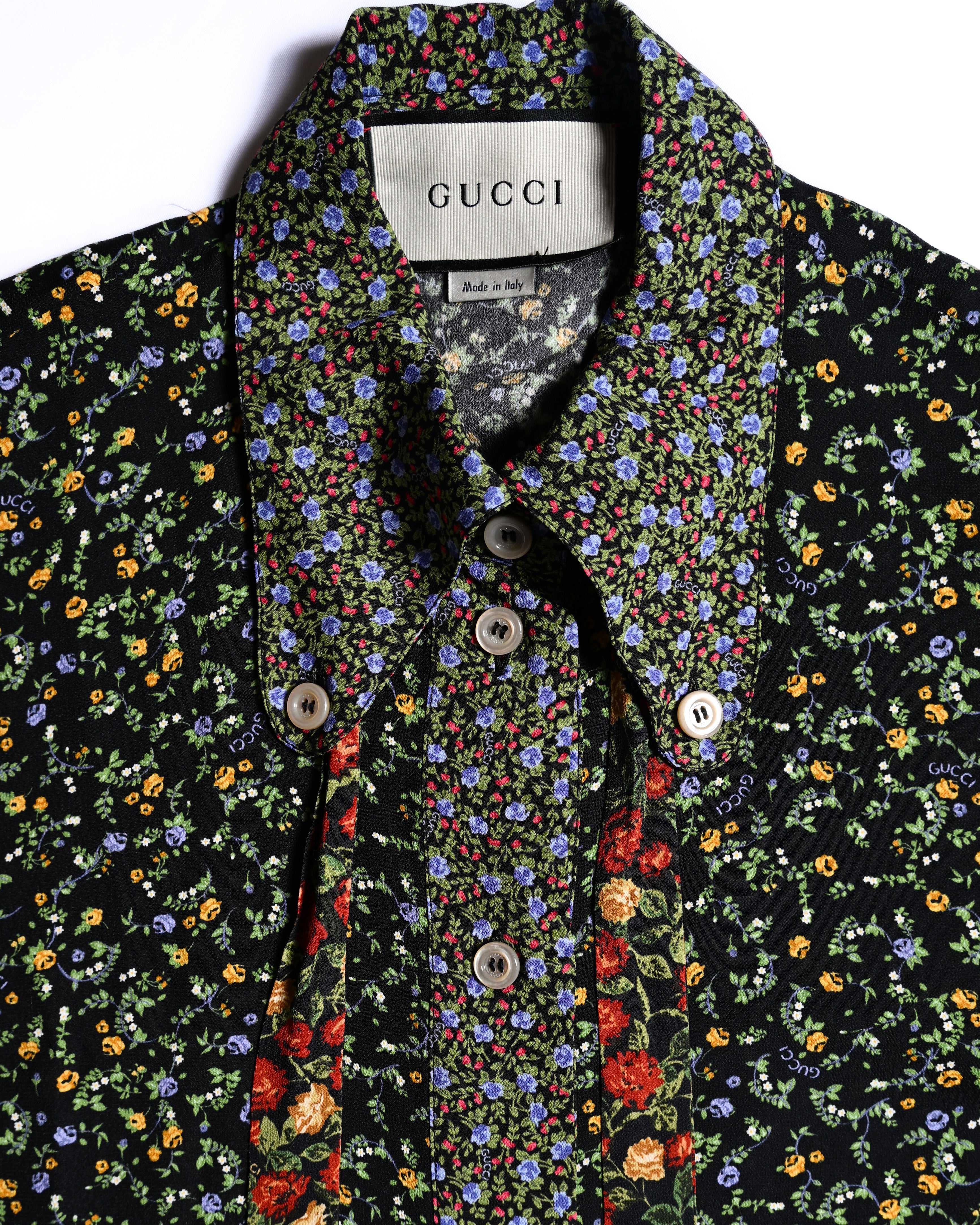 GUCCI × LIBERTY LONDON/ 2020AW Original Floral Pattern Fabric Ribbon Tie Button Down Shirt