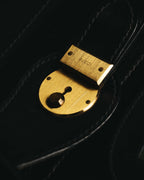 -SPECIAL- "GUCCI" 70's-80's Crest-detailed black leather two-way duffle bag