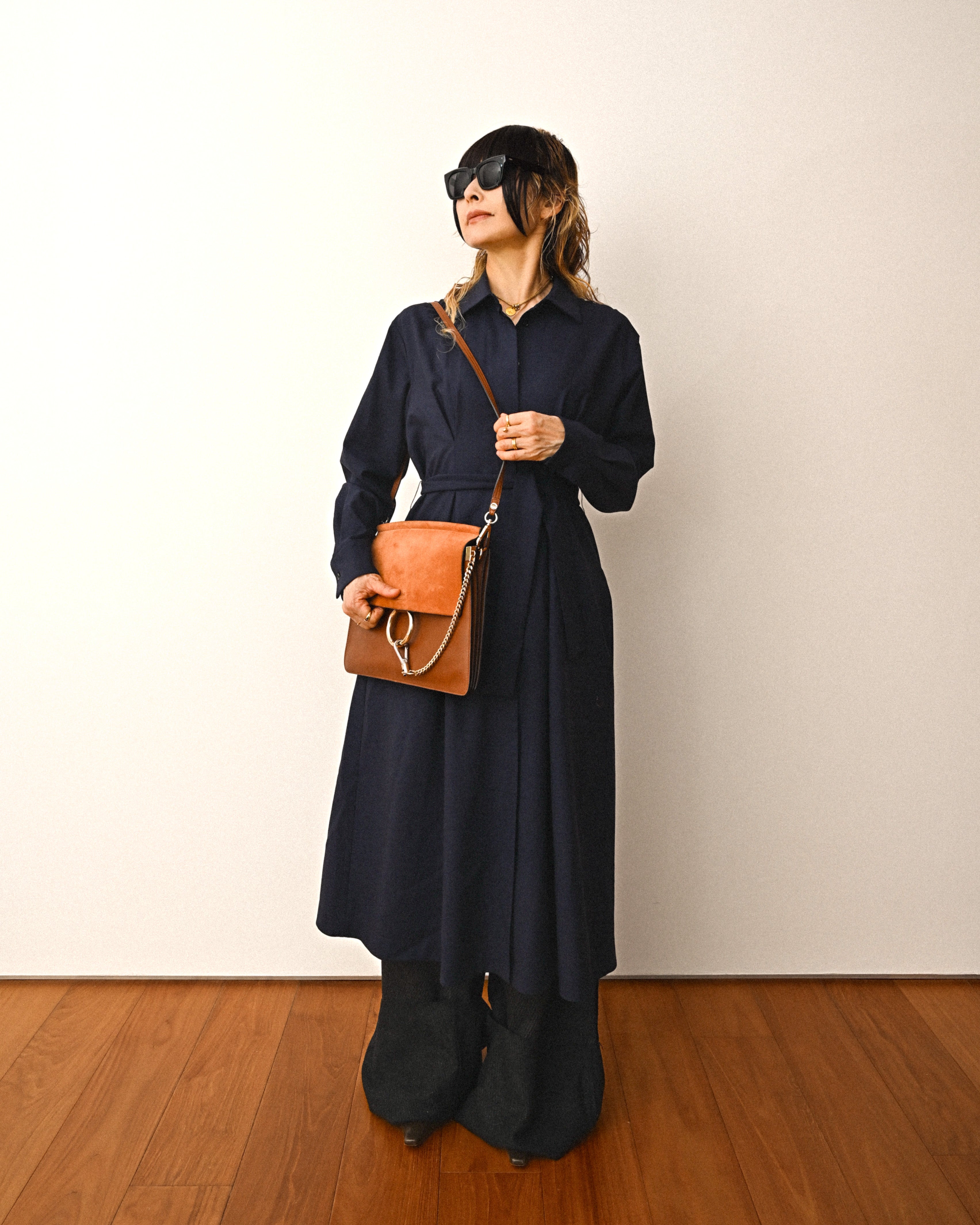 JIL SANDER/ 2015 Shape Designed Wool Shirt Coat Navy