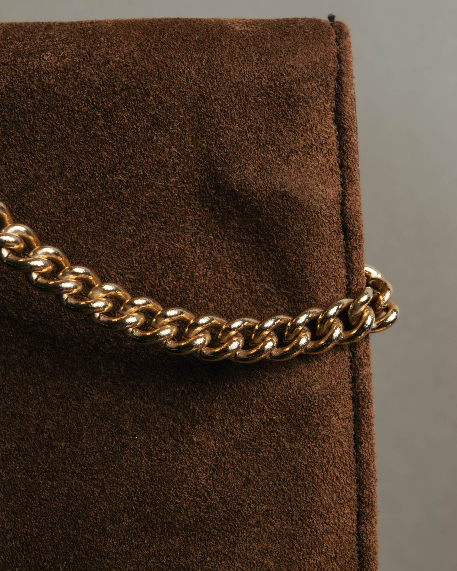 “LOEWE” 80’s-90’s Suede anagram chain shoulder bag