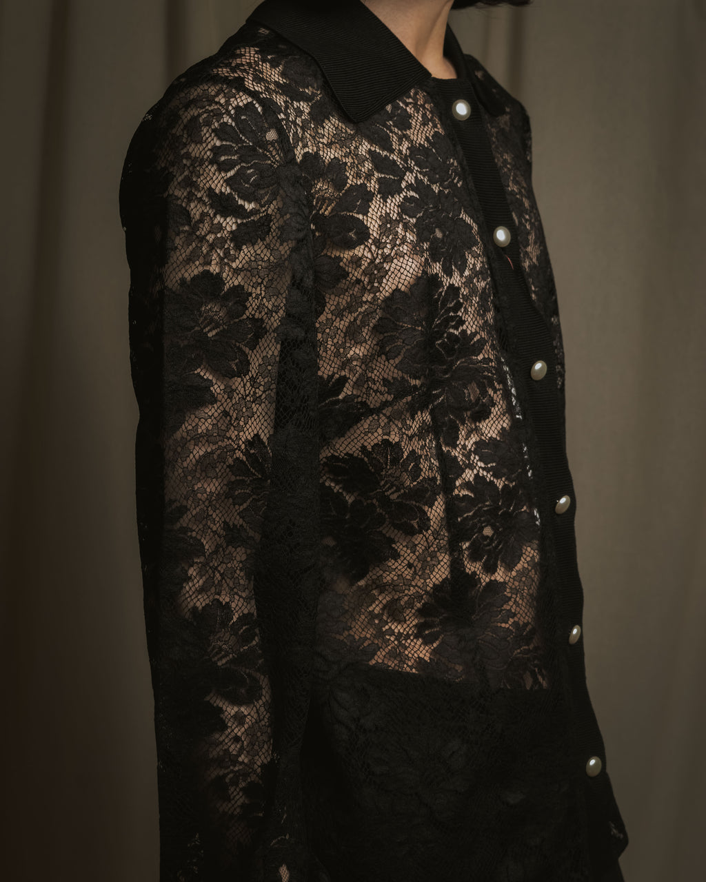 "VALENTINO MISS V" Late 80s botanical lace polo shirt