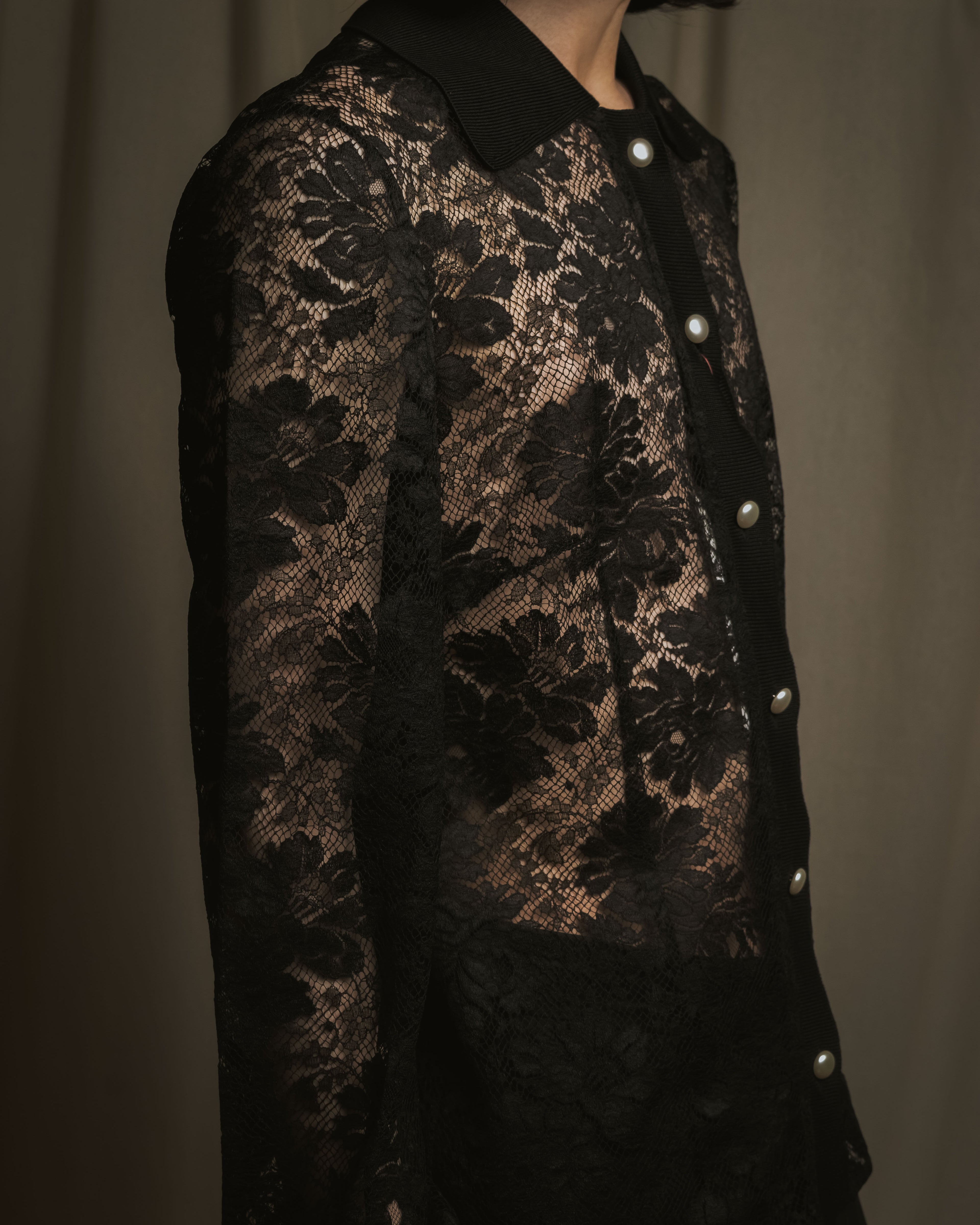 "VALENTINO MISS V" Late 80s botanical lace polo shirt