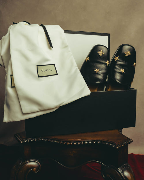 -SPECIAL- “GUCCI” 2017-2018 Bee and star embroidered leather loafers