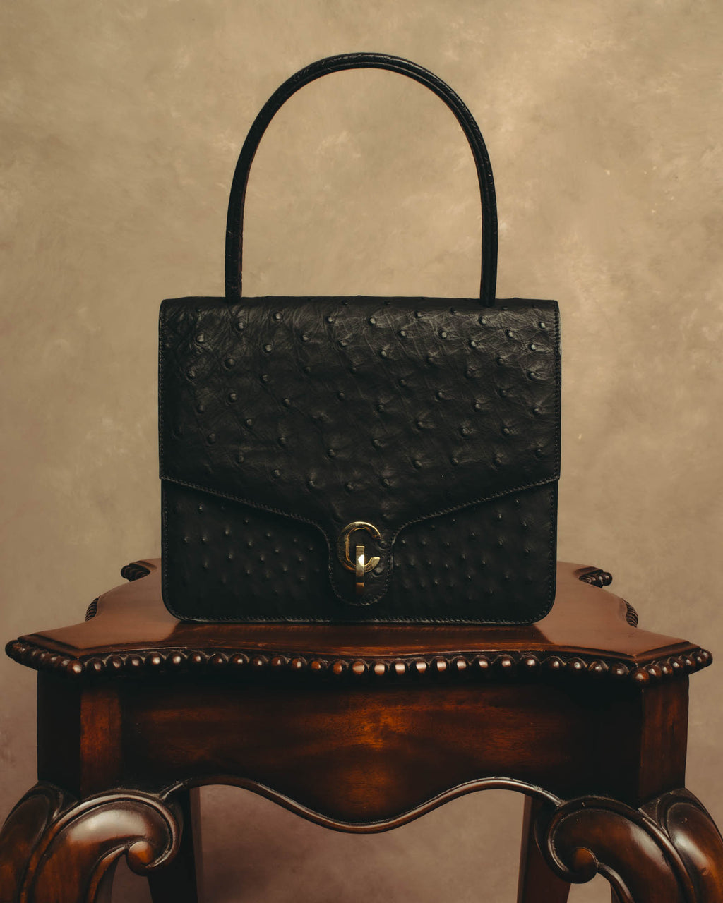 "Christian Dior" 70's-80's Ostrich textured leather handbag