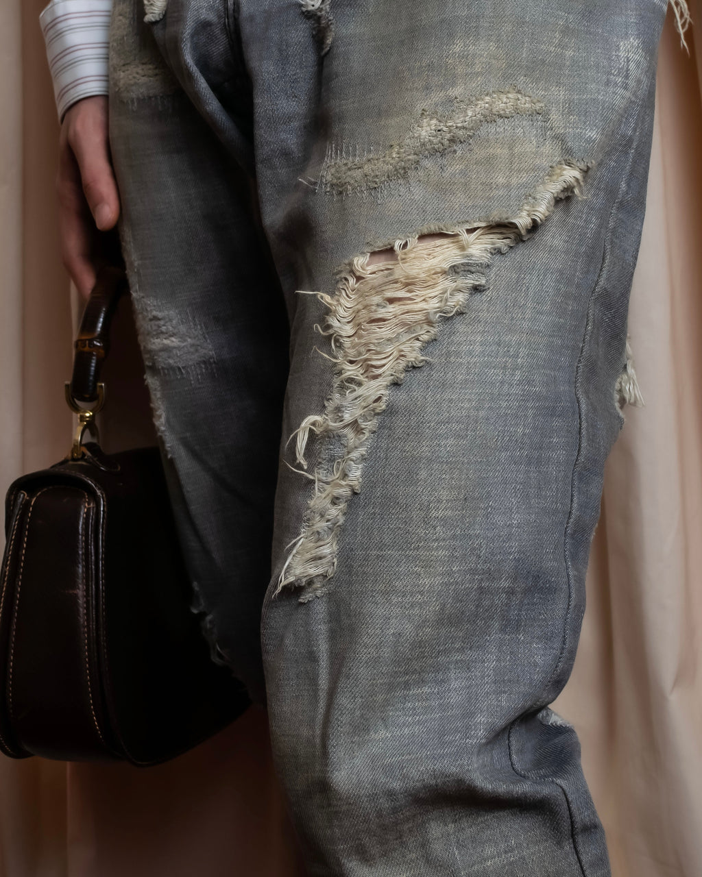 "Dolce &amp; Gabbana"Faded design gray denim pants