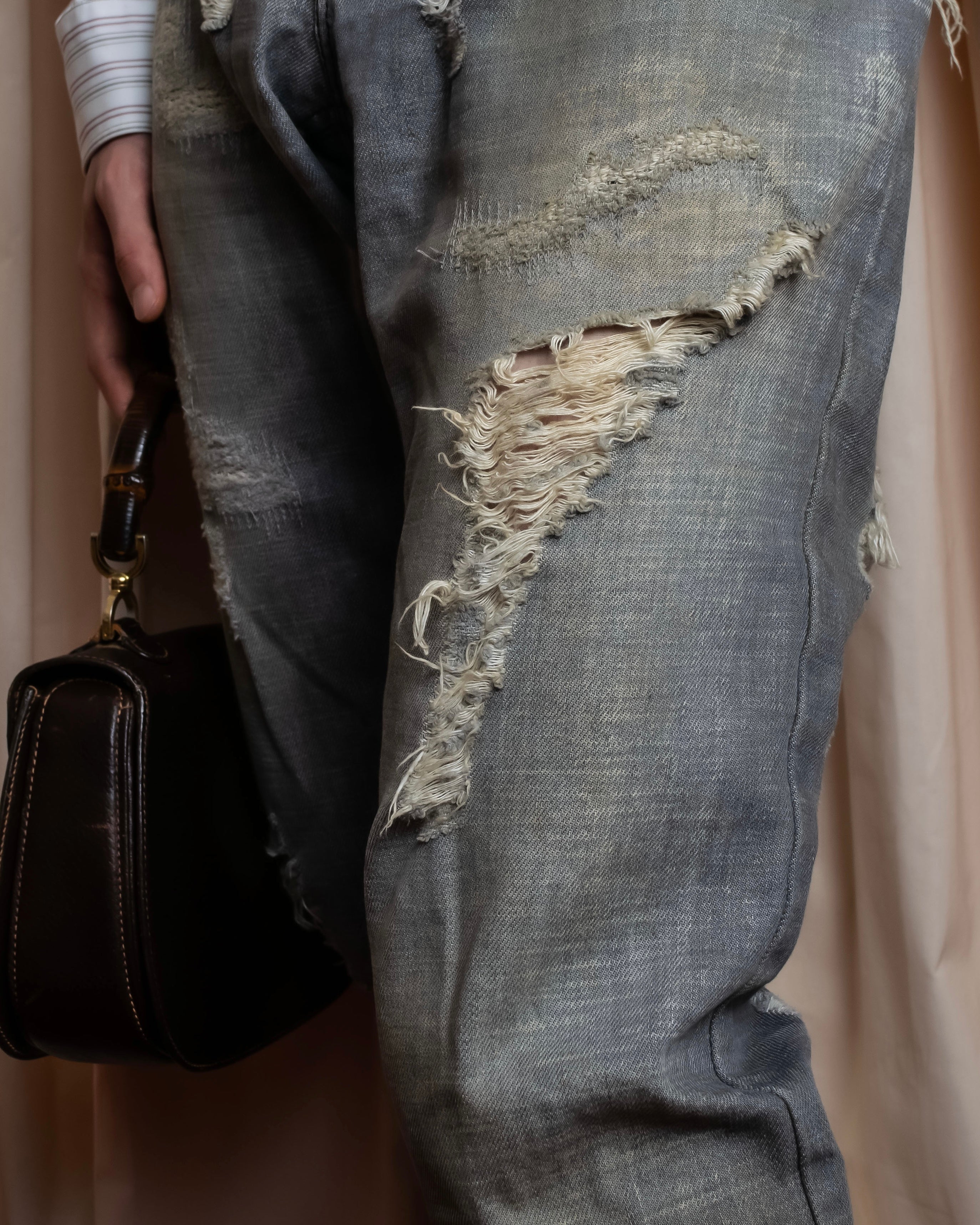 "Dolce &amp; Gabbana"Faded design gray denim pants