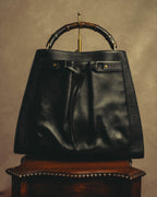 –SPECIAL– “GUCCI” 90’s-00’s Bamboo handle drawstring leather tote bag