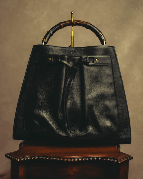 –SPECIAL– “GUCCI” 90’s-00’s Bamboo handle drawstring leather tote bag