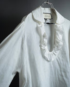 "GUCCI" Michele period ruffle round collar linen pullover shirt