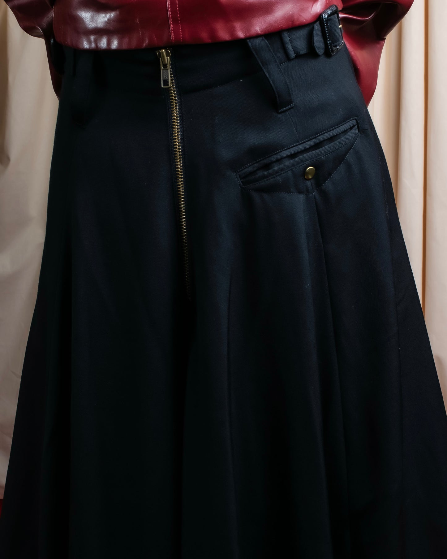 "JEAN PAUL GAULTIER" Asymmetric front＆rear design maxi length wool skirt