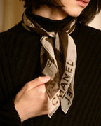 "CHANEL" 90's Square icon logo pattern sheer silk scarf
