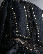 Reserved "Elie Saab" Gold stud detail tweed jacket