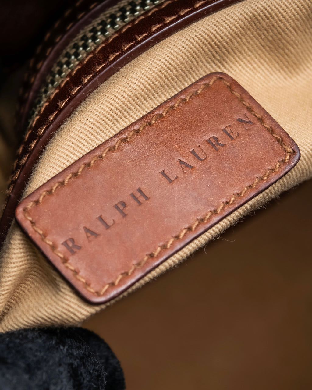 "Ralph Lauren" Blackwatch check canvas leather combination bag