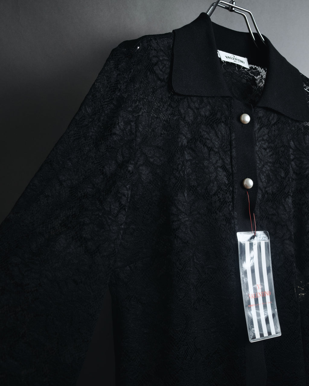 "VALENTINO MISS V" Late 80s botanical lace polo shirt