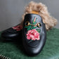 "GUCCI" Rose＆leaf embroidery princetown loafers