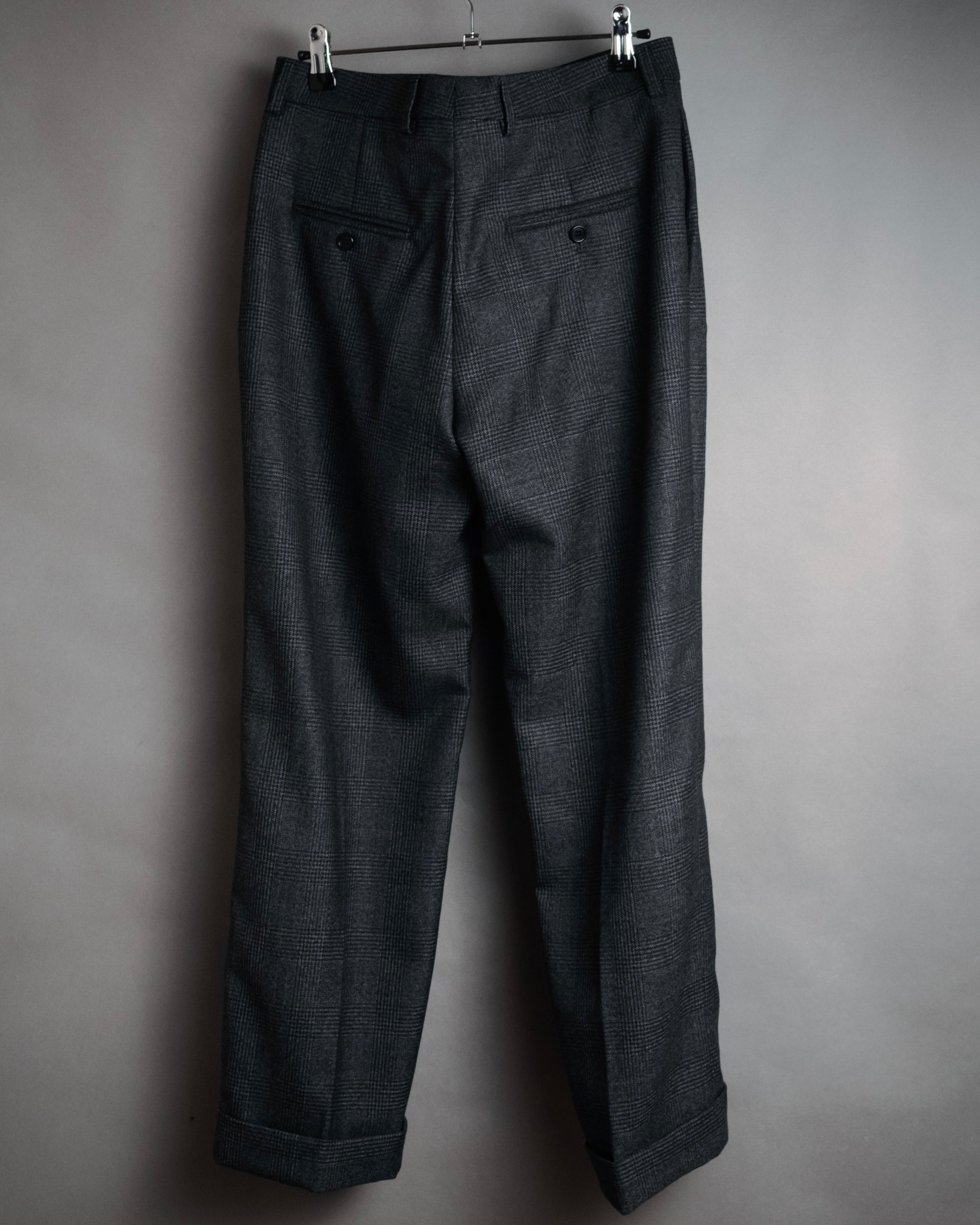 “CELINE” Post-2018 Glen check wool tailored trousers