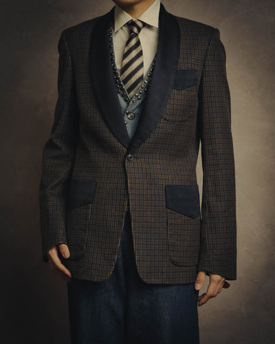 -SPECIAL- "Maison Martin Margiela" 00's Check shawl collar smoking jacket with satin contrast