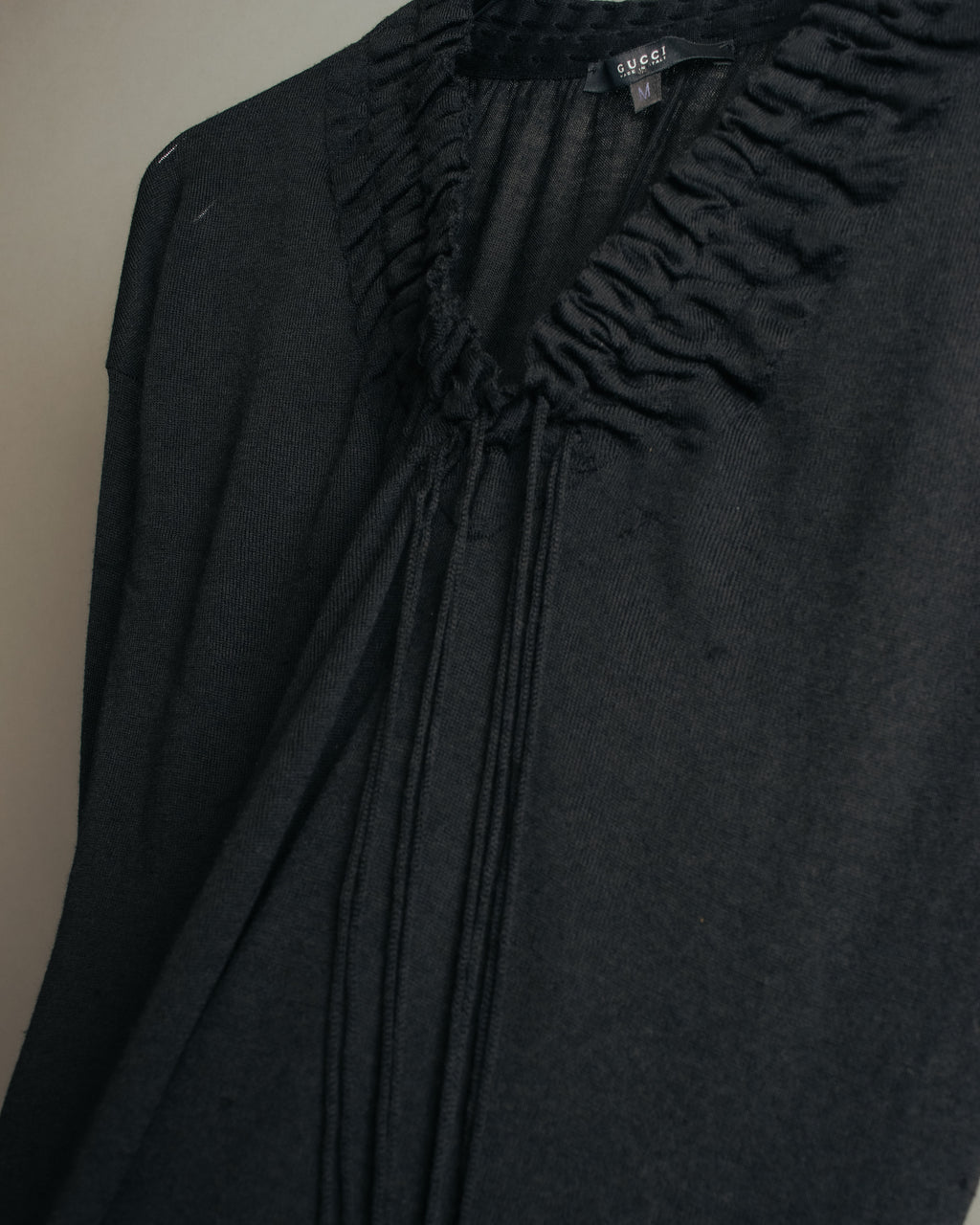 “GUCCI” 2001-2004 Tom Ford era gathered wool fringe knit top