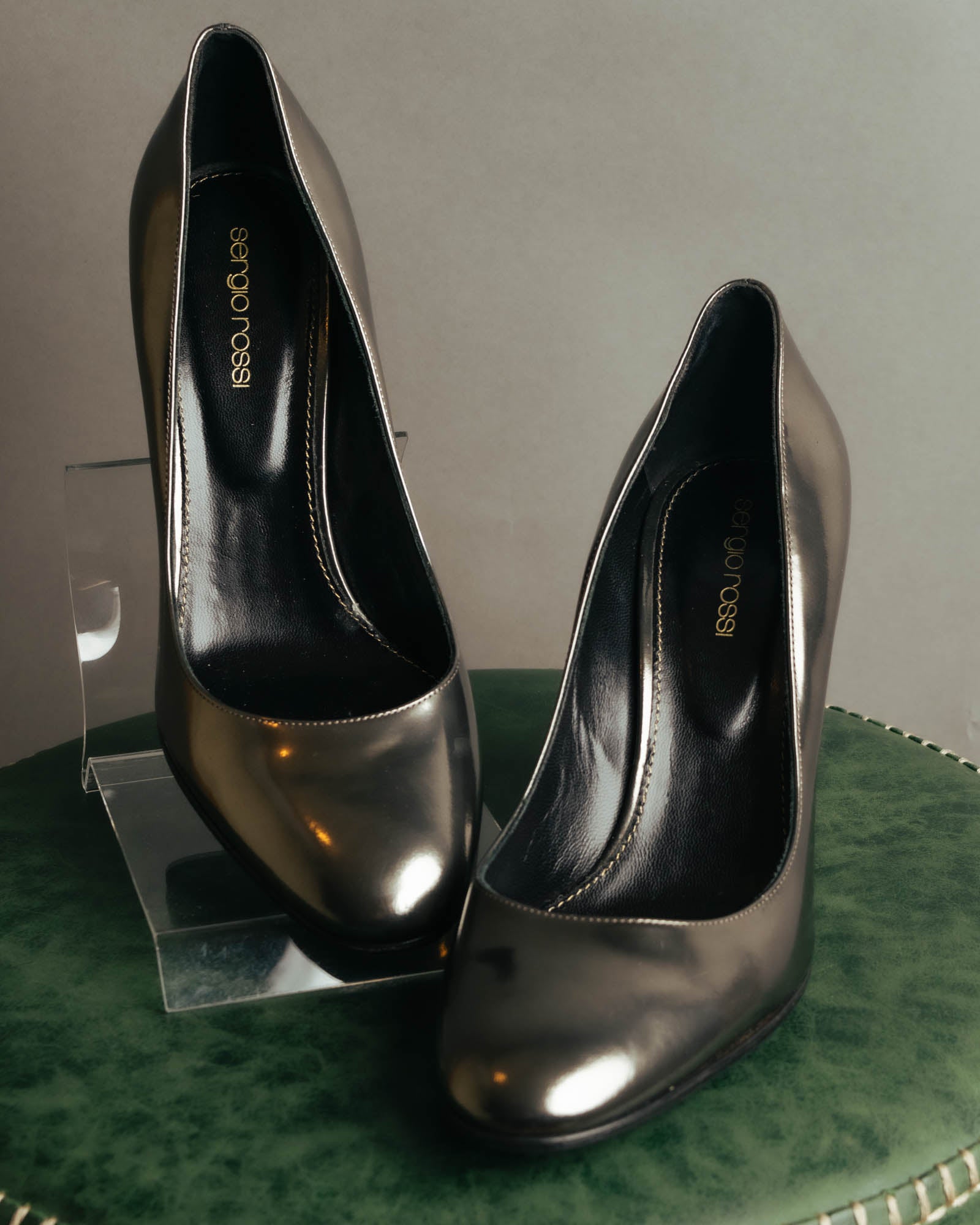 "Sergio Rossi" 00's-10's Glossy black leather high heel pumps