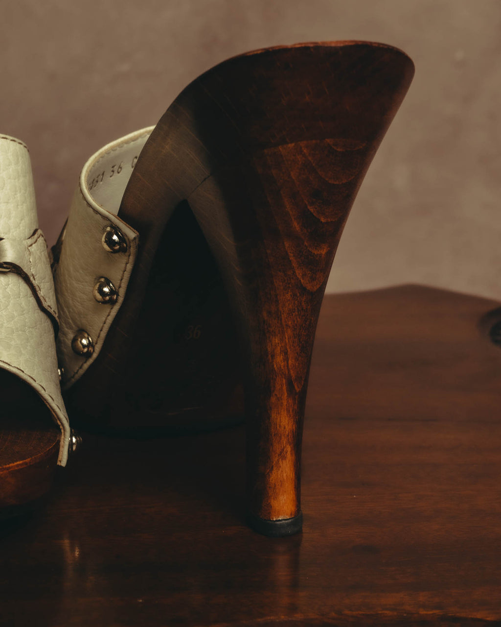 "GUCCI" 90's-00's Horsebit studded wood wedge mule sandals