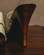 "GUCCI" 90's-00's Horsebit studded wood wedge mule sandals