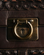 -SPECIAL- “Salvatore Ferragamo” 00’s-10’s Leather scale appliqué gancini shoulder bag