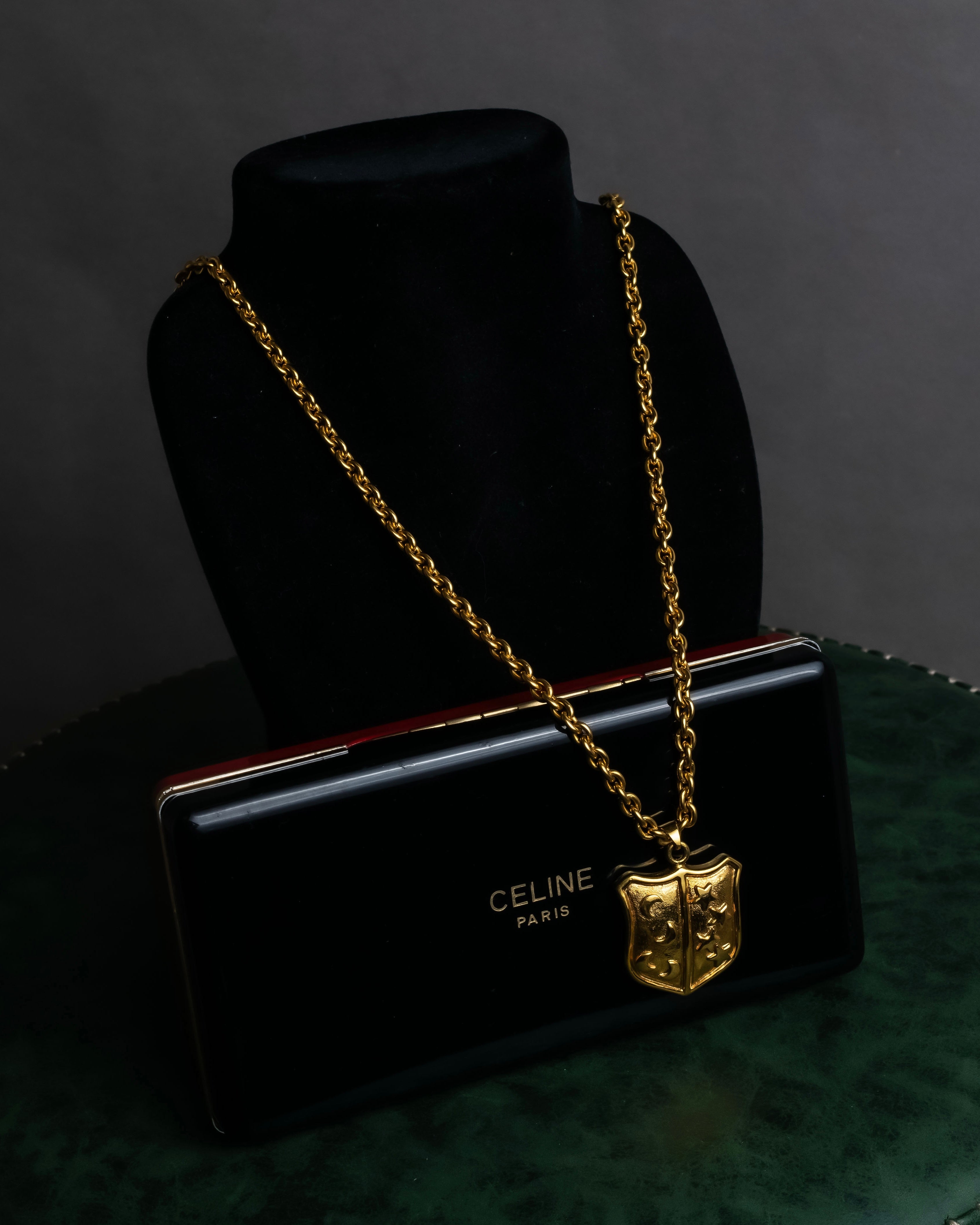 "CELINE" Moon & star top motif gold necklace