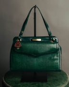 -SPECIAL- "Yves Saint Laurent" 80's-90's Glossy green exotic leather shoulder handbag