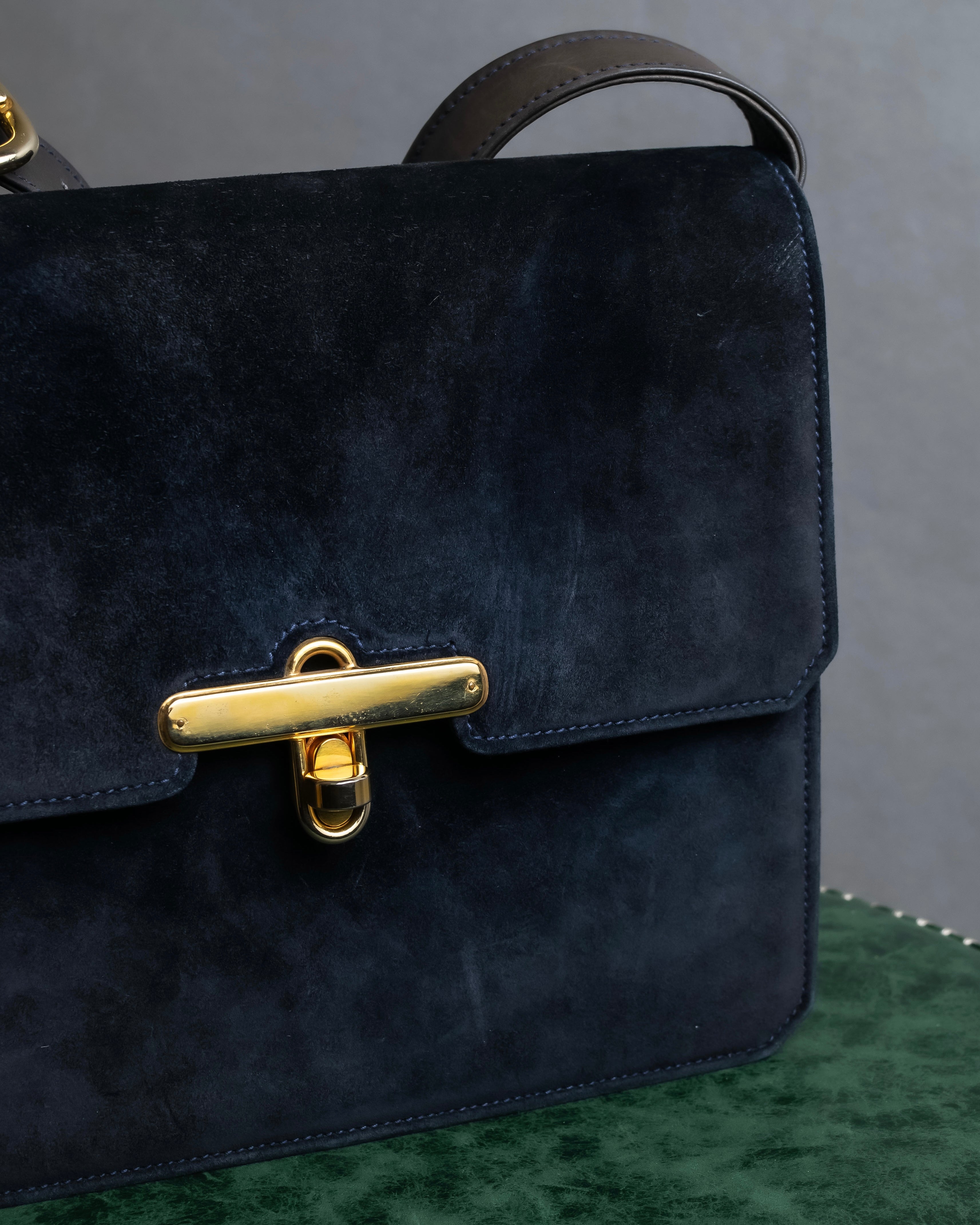 "GUCCI" Dark navy suede leather shoulder bag