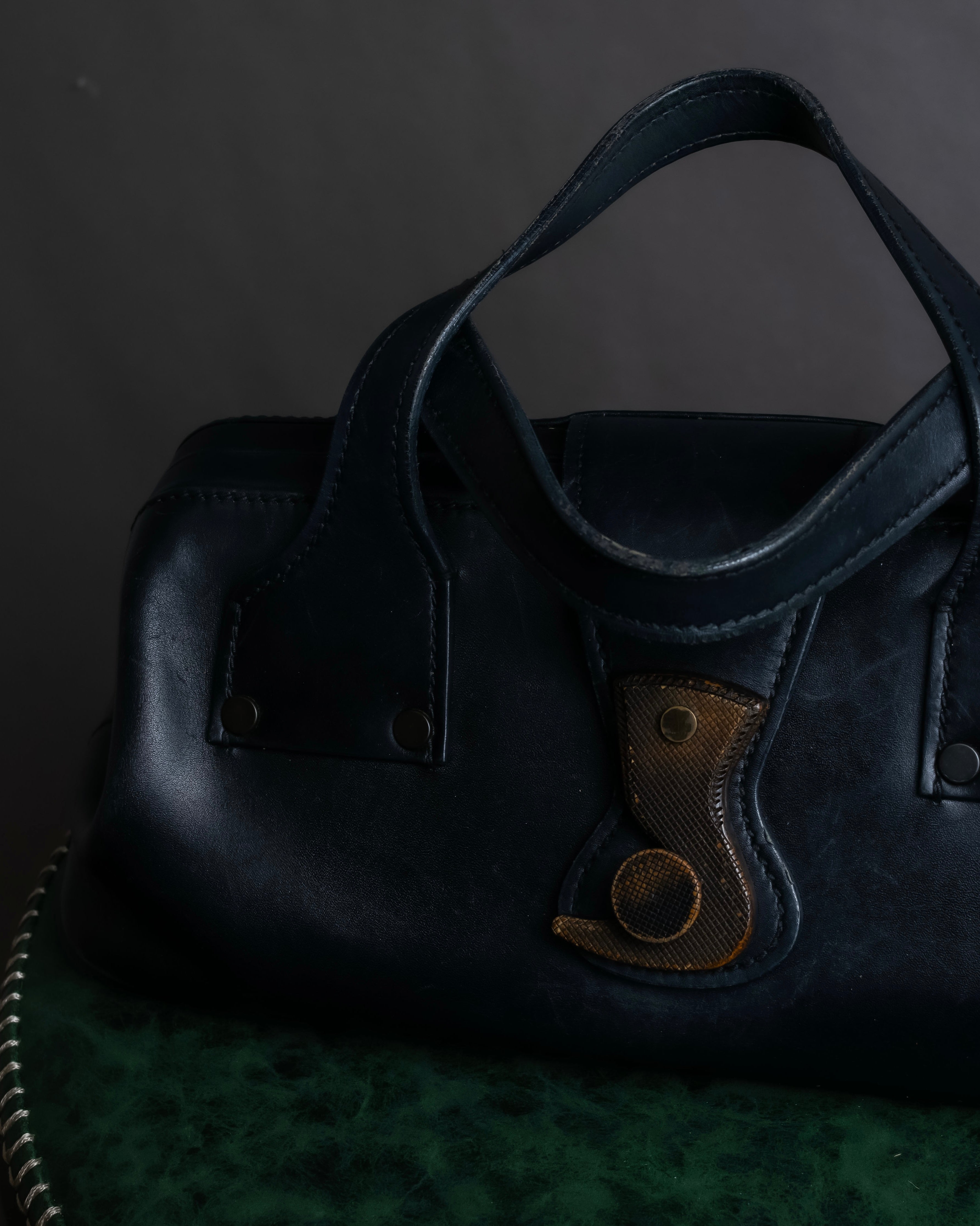 "GUCCI" Vintage gold metal fittings mini doctor bag