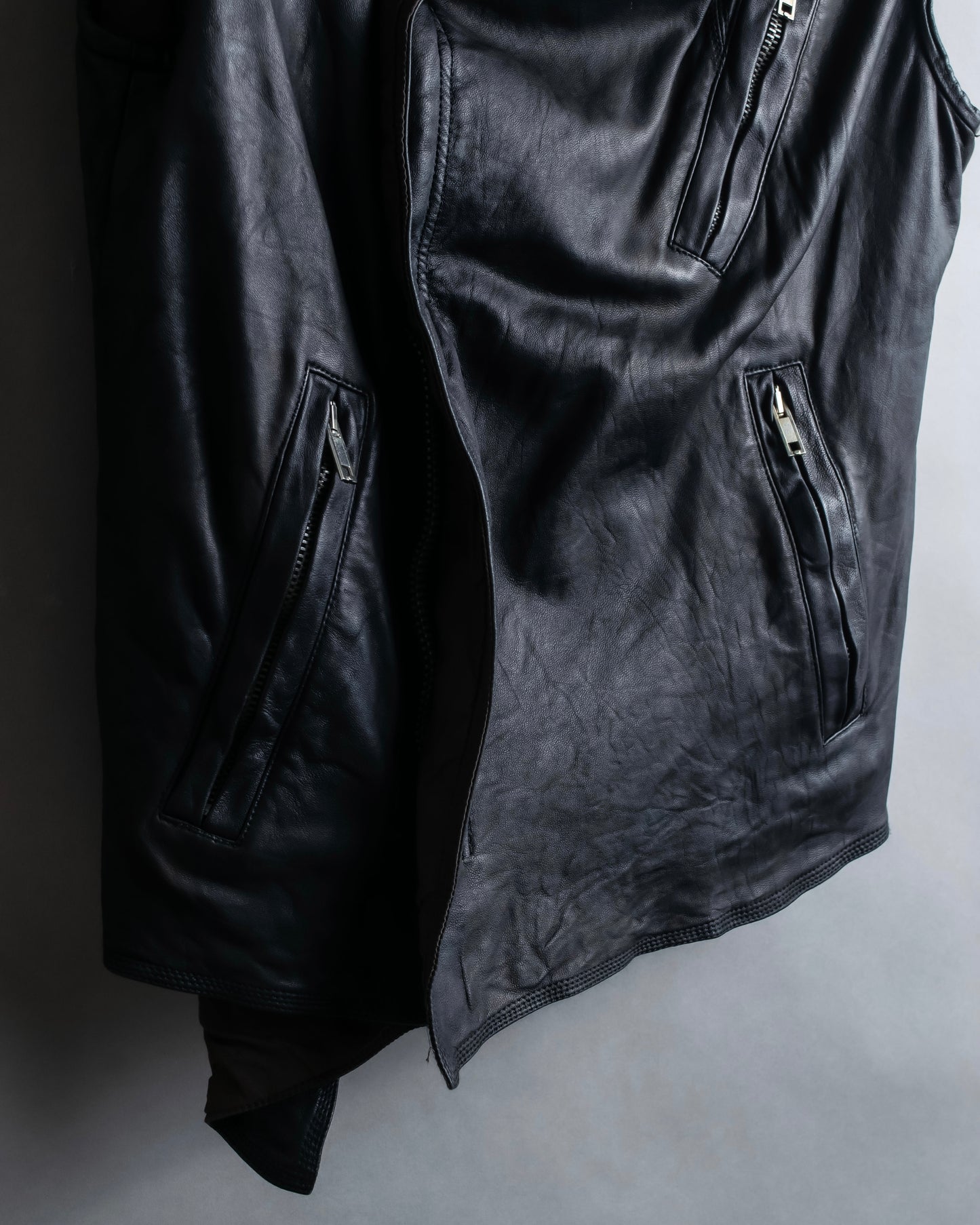 "Rick Owens" 100% lamb leather high neck sleeveless jacket