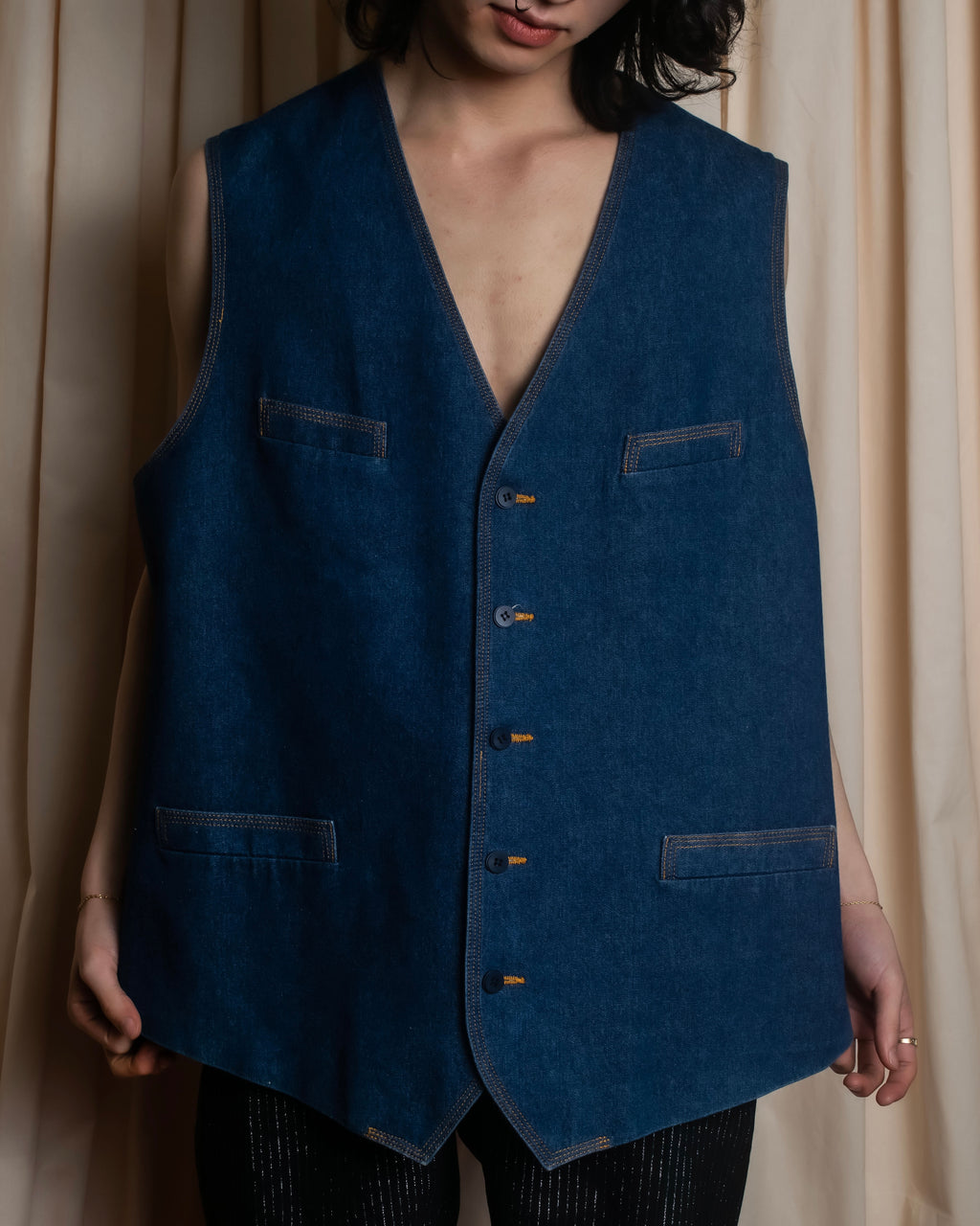 "Vintage stitch design denim vest"