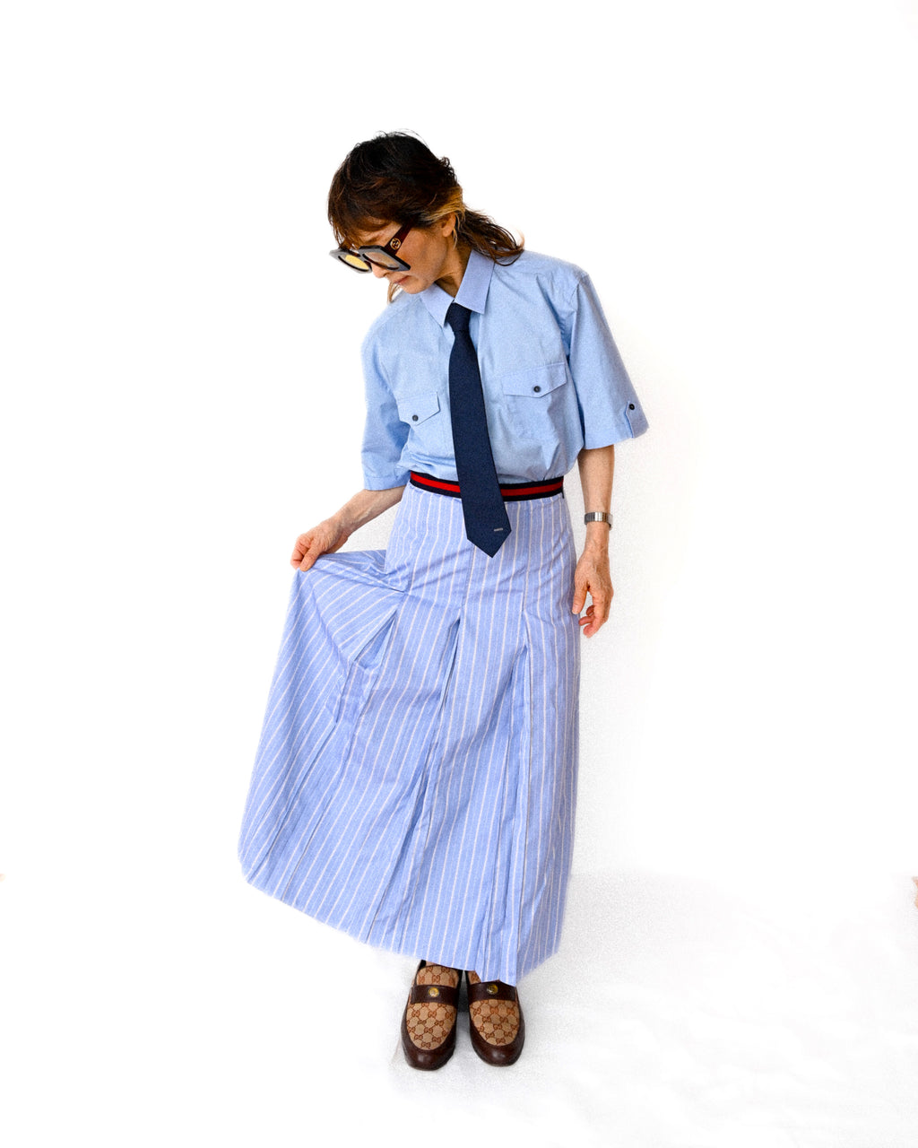 DOLCE & GABBANA (Gold)/ Oversized Design Short Sleeves Shirt Blue