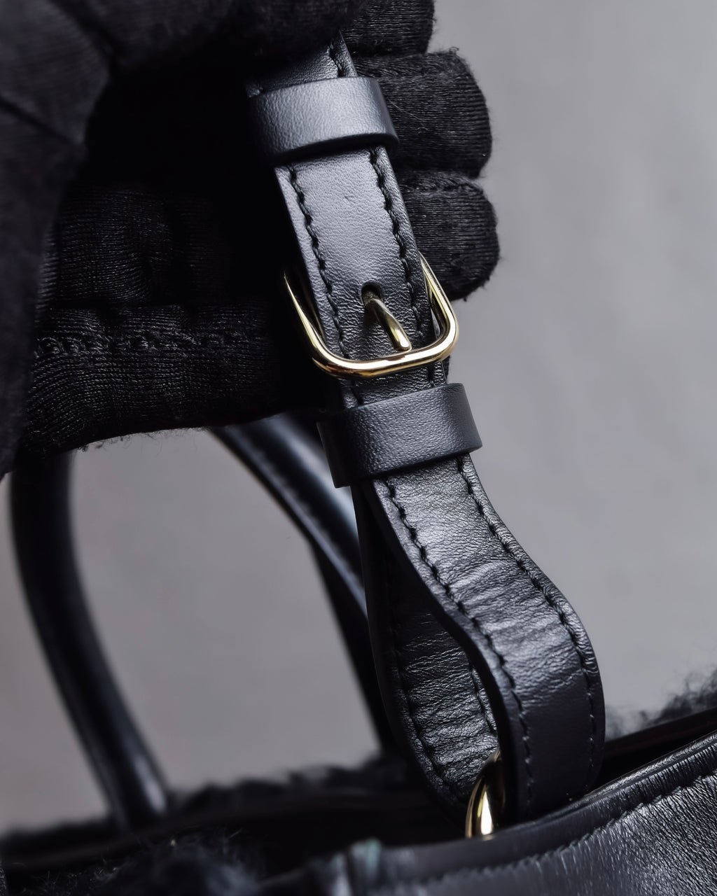 "BALENCIAGA" Padlock design shearling leather bag