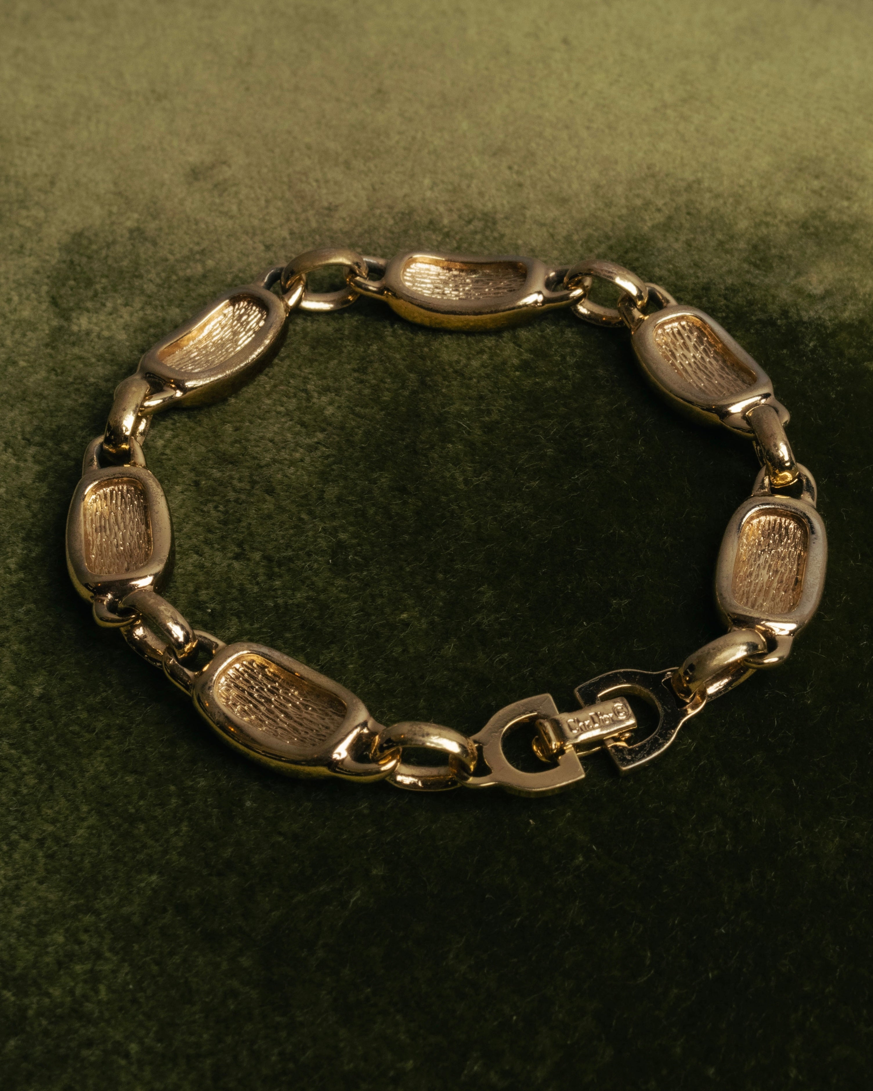 "Christian Dior" 70's-80's Two-tone gold and charcoal link bracelet