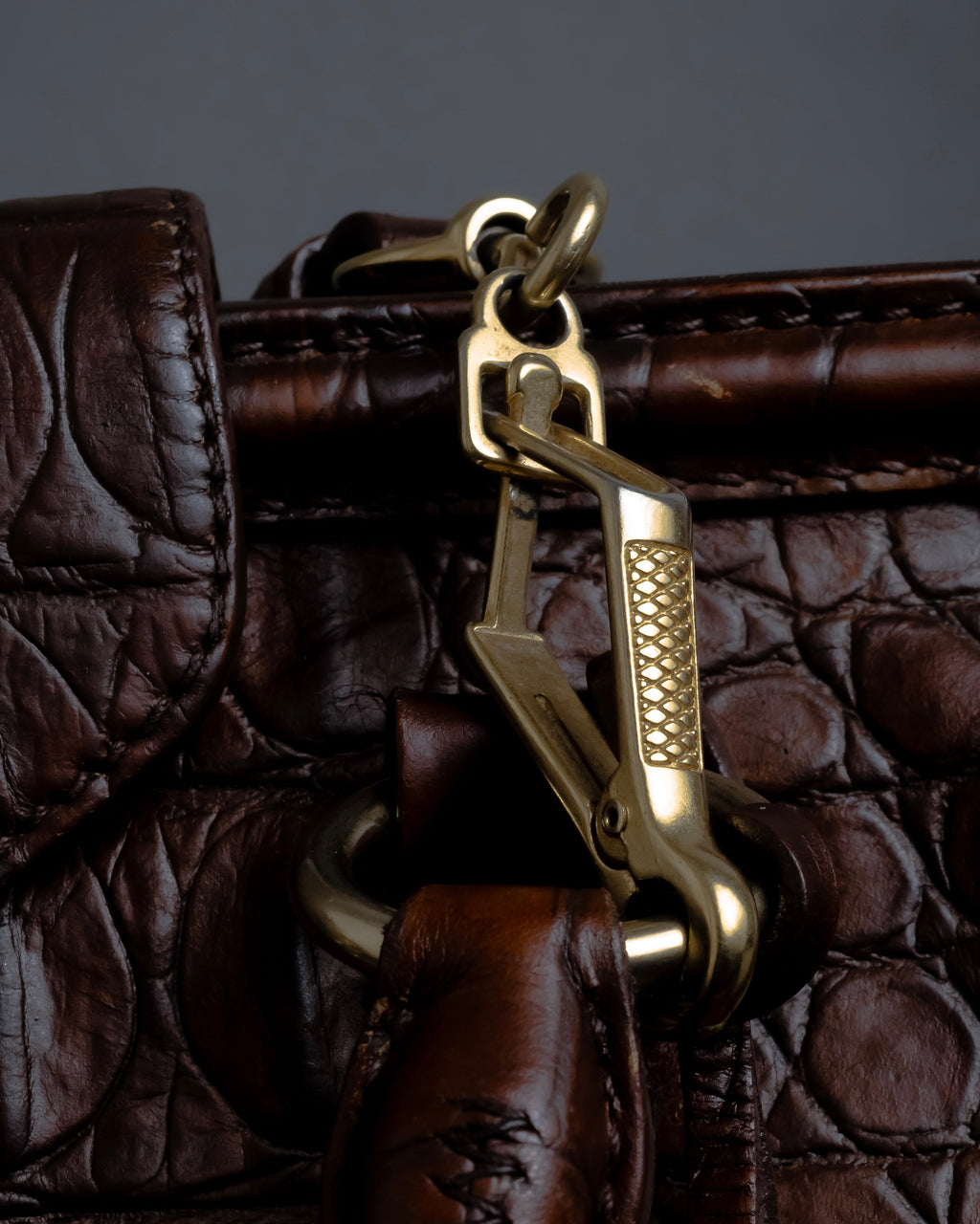 "MIU MIU" Antique design crocodile embossed leather 2way bag