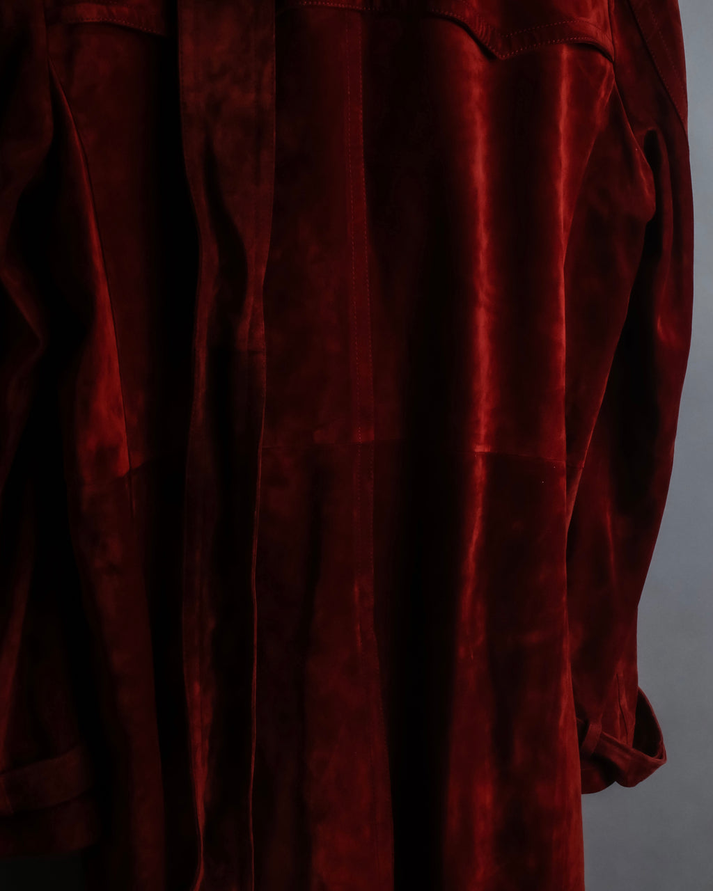 "GUCCI" 1990’s Tom Ford period deep red color suede long trench coat