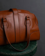 "PRADA" Belt flap detail rounded boston leather bag