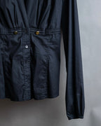 "GUCCI" No collar design gold button accents blouse