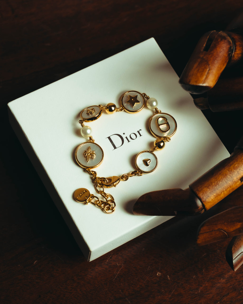"Christian Dior" 20's Iridescent mother of pearl charm bracelet