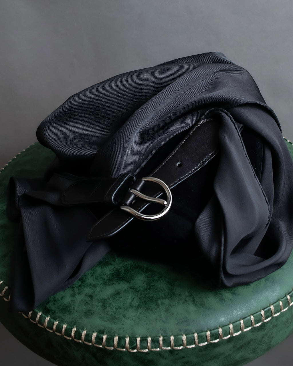 "HERMES" Silk cloth docking leather waist mark belt